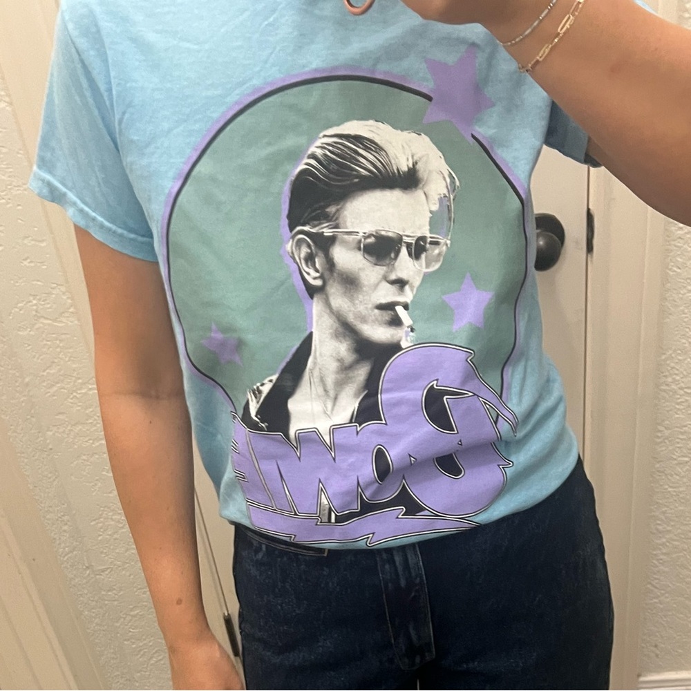 NEW Blue Graphic T-Shirt with Iconic Print DAVID BOWIE size S